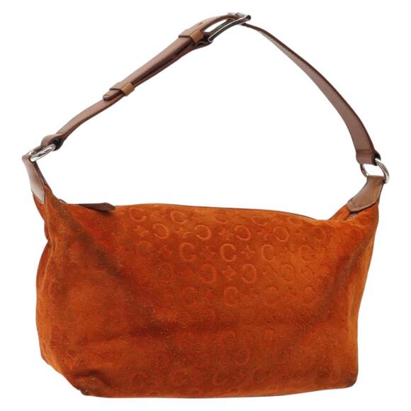 CELINE C Macadam Canvas Hand Bag Suede Orange Silver - Picture 1 of 12